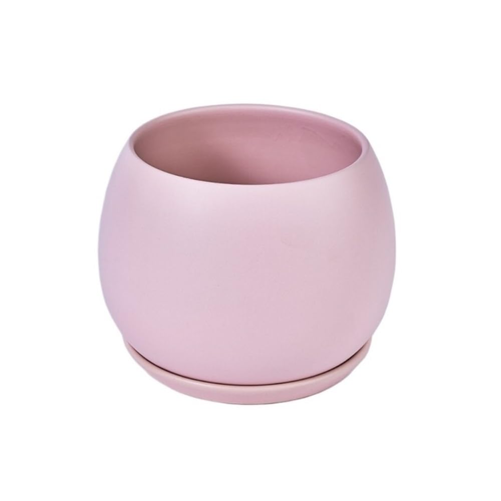Xbgfdysd Pink Ceramic Plant Pot, With Pallet And Drainage Hole Flower Pots Round Planter(,Medium)