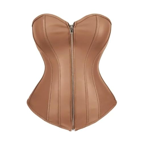 Corset moulant en cuir synthétique marron grande taille fini les complexes en 6XL
