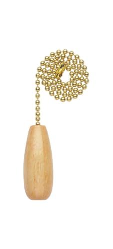 Image of Westinghouse Lighting 77087 Light Fixture Pull Chain With Wooden Handle, Brass