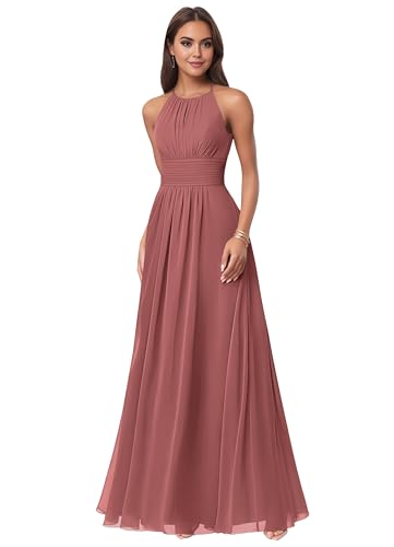Women's Halter Chiffon Bridesmaid Dresses for Wedding A Line Sleeveless Formal Evening Gown