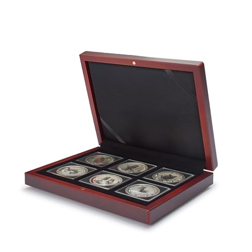 Leuchtturm 339052 Estuche para Monedas Volterra   Compartimento Cuadrado para 6 Monedas de cápsula Quadrum   Color Caoba