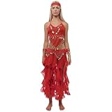 5 Piezas Traje de Danza del Vientre Profesional para Mujer, Conjunto de Accesorios Top y Falda Largas de Gasa para Disfraces India y Fiestas Temáticas, Talla única (Rojo)