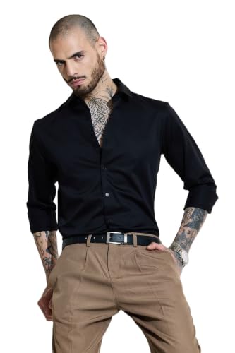 Image of SNITCH Men Formal Shirt | Slim Fit Long Sleeve Spread Collar Solid Design | Premium Cotton Blend & Breathable Fabric for Office & Casual Wear
