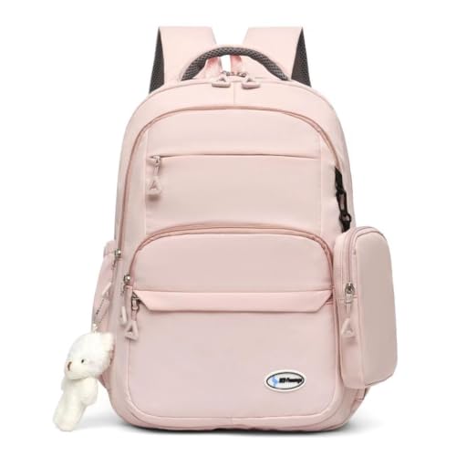 Mochila Escolar Feminina Premium, Rosa, com Compartimentos Múltiplos e Porta-Acessório, Estilo Coreano (Rosa bebê)