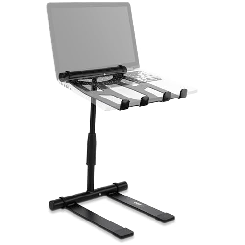 Pyle Portable Folding Laptop Stand - Standing Table with Adjustable Angle, Foldable Height and Four Prong Anti-Slip Tray for iPad, Tablet, DJ Mixer, Workstation, Gaming and Home Use - PLPTS55