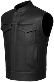 Jackets 4 Bikes Men’s SOA Motorcycle Vest – Premium Buffalo Leather, Multiple Pockets Club Style Biker Vest - All Seasons