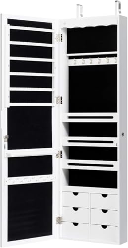 Miniatura 2 de Giantex Armario Para Joyas Con 5 Led Y Espejo De Cuerpo Entero, Armario De Pared Con Cerradura Para Collares, Pendientes, Colgado En La Puerta, Color Blanco