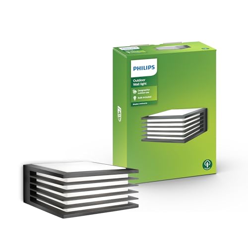 Philips Shades Outdoor Wall Light, IP44 Weather-Resistant, Vertical Light, Durable, Aluminium, Anthracite Grey, Modern Design, E27 Bulb Sold Separately