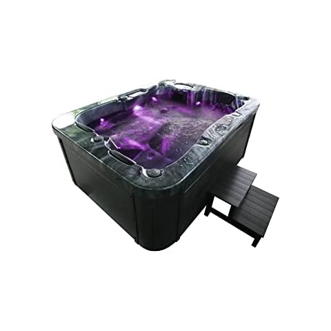 Home Deluxe - Outdoor Whirlpool - Black Marble Plus Treppe und Thermoabdeckung - Maße 210 x 160 x 85 cm - Inkl. Heizung Cover