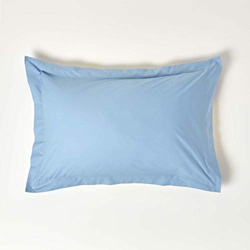 HOMESCAPES Light Blue Pure Egyptian Cotton Oxford Pillowcase Standard Size 200 TC 400 Thread Count Percale Equivalent Pillow Case