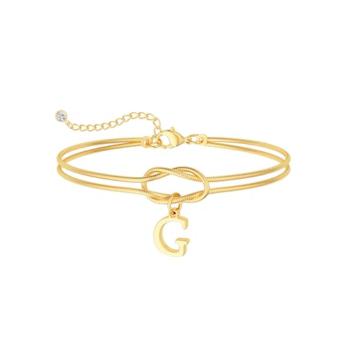 NECOCY Couple Love Knot Initial Bracelets for Women Trendy Dainty Statement 14K Gold Plated Letter G Charm Bracelet Jewelry Cute Simple Fashion Chain Women's Bracelets Gift