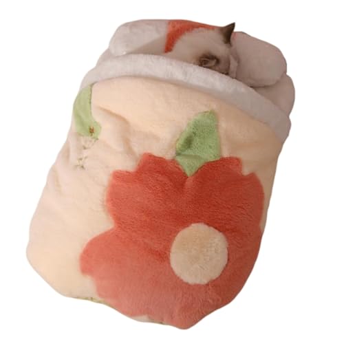 Jingshihaisu 猫用ベッド 枕付き和風さくら 桜寝袋 猫寝袋 四季折々 猫布団 柔らかくて暖かく快適なペット用品 暖かい 洞窟 犬用ベッド キャットハウス 室内 (M,B)