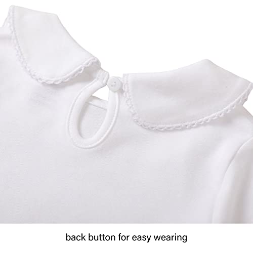 Romperinbox Baby Girl Onsies Short Sleeve Peter Pan Collar Bodysuit Infant Girls Basic Romper 0-24 Months(White,9-12 Months) #TOP3