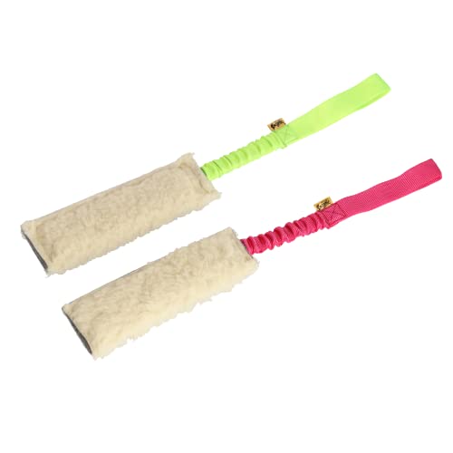 Dingo Set Hundespielzeug Schafwolle mit Griff Bungee 20 cm x 6 cm Grün Beißwürst Pink Beißwurst Agility Apporte Spiel Training Z30003