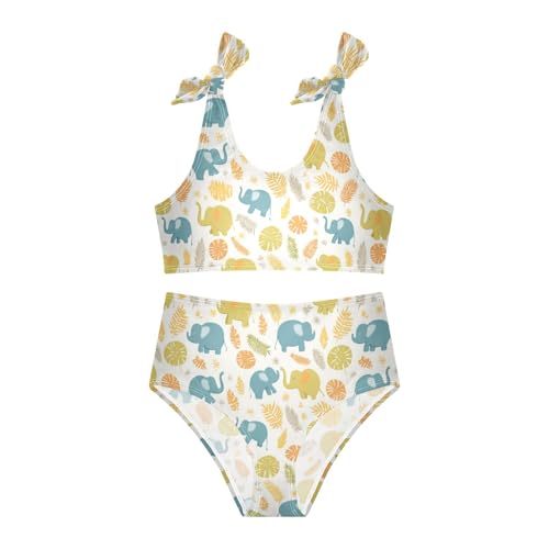 Wusikd Cute Elephants Girls Swimsuits Two Piece Jungle Leaves Swimwear Bikini Set for for Girls Size 3T3