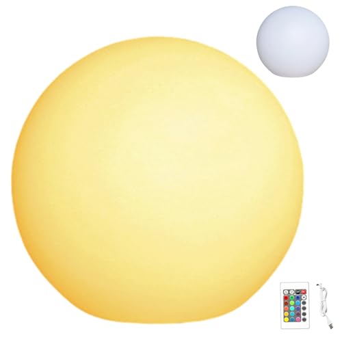 Hintyne Bola de luz LED de 8 pulgadas recargable 16 colores 4 modos control remoto PE con enchufe impermeable y orificios para tornillos brillo ajustable.