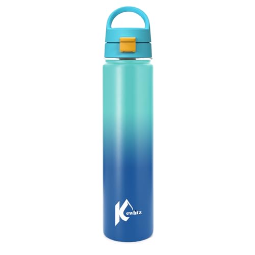 Image of Insulated Stainless Steel Water Bottle 24oz (Blue Sky) - Double Wall Vacuum Wide Mouth Water Bottles with Carrying Lid - BPA Free Leak-Proof Flask for School, Sports & Travel