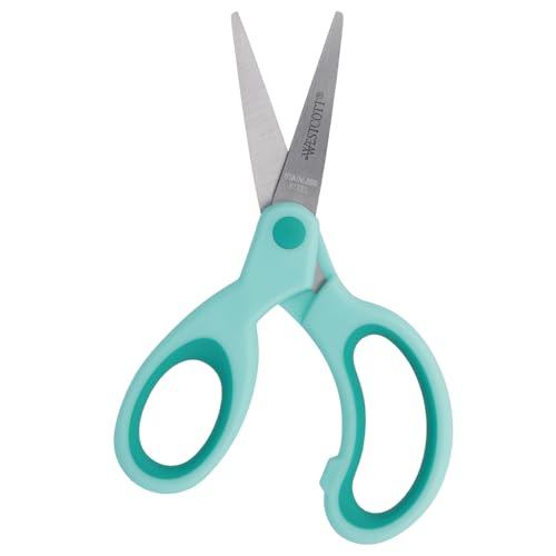 Westcott Softgrip Kinderschere Türkis Linkshänder | Schere mit ergonomischem Griff für Schulkinder | Schulschere & Bastelschere 13 cm (5") ideal für Kinderhände | E-21585 00