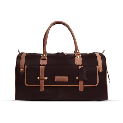 Image of Premium Leather Duffle Bag for Men & Women | Genuine Leather Travel, Gym & Office Bag | Stylish Handcarry & Sling Weekend Cabin Luggage Bag | Maroon