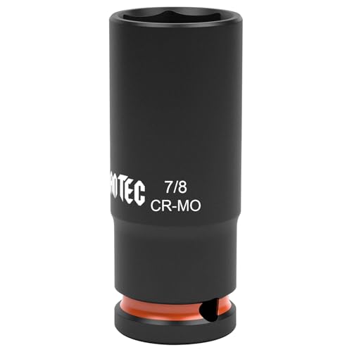 JU JIAN TEC 1/2 Inch Drive - 7/8 inch Deep Impact Socket with Anti-Rounding 6 Point Design Heat-Treated Cr-Mo Steel Automotive Truck Maintenance Heavy Equipment Repair