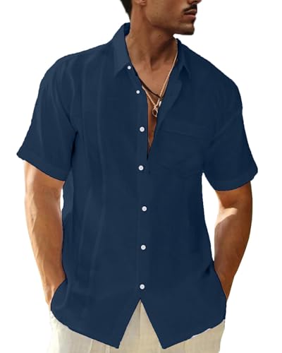 Chemise d'été en lin LVCBL anti-transpiration coupe régulière légère avec poche