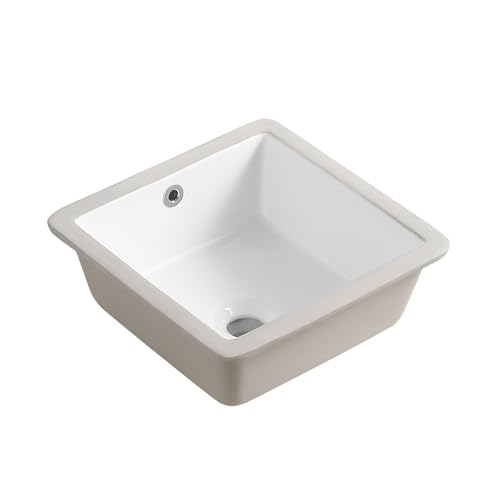 14 Inch Small Square White Undermount Bathroom Sink 13.75" x 13.75" Vanity Under Counter Basin Rectangle Vessel Sink Opening Size 11.5" x 11.5" Lavamanos Para Baños KINGWONG