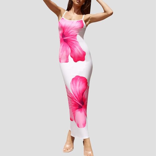 Image of Womens Summer Casual Floral Dresses Spaghetti Strap Bodycon Maxi Beach Dress Elegant Evening Party Long Dresses