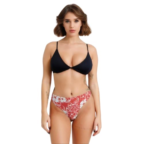 urge Red and White Floral Print High Cut Thong Bikini Bottom Low Rise Cheeky Swimwear Separate for Women (Bottom Only)-picture-31