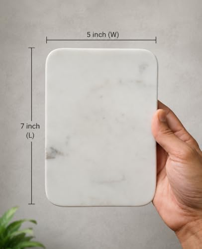 Image of White Marble Pooja Chowki for Mandir Temple, Home Decor - God Idols, Diya Placing - 7x5 Inch (Rectangle)