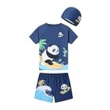 Bañador Niño Piscina, Bañador para niño con diseño de Panda surfero, Traje de baño de Dos Piezas para niños pequeños y niños con Rash Guard.