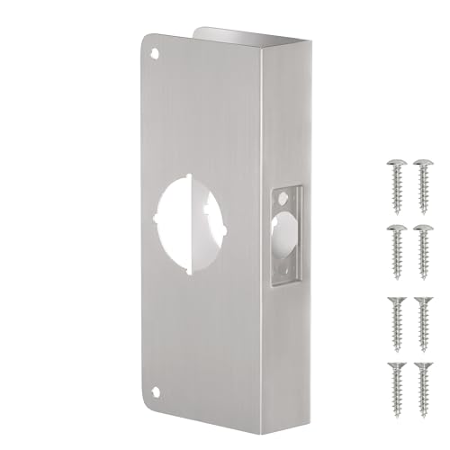 Single Hole Door Knob Reinforcement Long Plate, Brushed Nickel, Fits 1-3/4" Doors, 2-3/8" Backset, Door Lock and Door Knob Cover Plate, Deadbolt Cover Plate Reinforce and Repair Wood or Metal Doors by naubea - Used condition - US$16.21