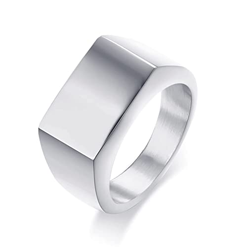 VQYSKO Signet Rings Solid Polished Stainless Steel Biker Ring for Men Women,Ideal Gift for Dad & Boyfriend,Silver Gold Black Color for Choice , size 7-15 (Rectangle Silver, 9)