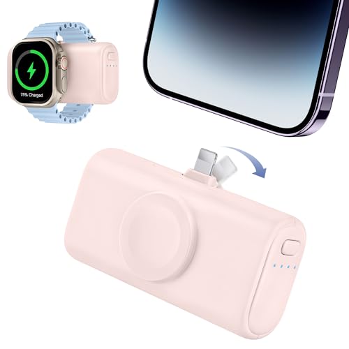 RORRY Mini Portable Charger for iPhone,5000mAh Small &Ultra-Compact 15W PD Fast Charging Power Bank for iPhone 14/13/12/11/XR/X and Apple Watch Series 9/Ultra2/8/Ultra/7/6/5/4/3/SE (Pink)