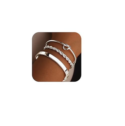 Silver Bracelets for Women Stack, Silver Cuff Bangle Set, Trendy Jewelry for Women Fashion