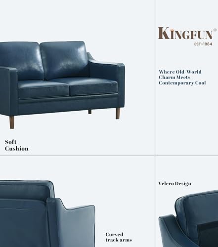 Image of Kingfun 60 inch Faux Leather Sofa, Loveseat Couch, Mid Century Modern Love Seat Couches with Solid Wood Frame for Living Room Bedroom