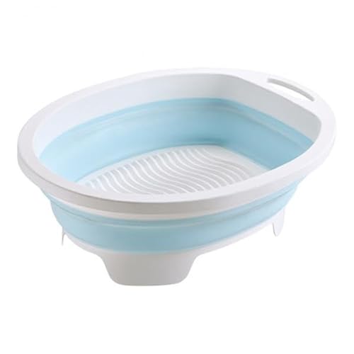 KiBcsLic Lavabo per Bucato Portatile con Assicella Integrata Vaschetta Pieghevole in PP E Gomma Contenitore per Lavaggio a Mano Struttura Compatta Richiudibile, Azzurro