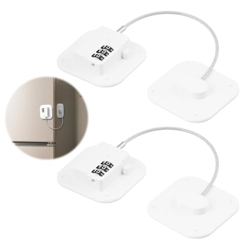 2 PCS White Password Fridge Lock, Square Digital Refrigerator Door Locks for Children Safety Kids Adults Security Window Lock with 3M Strong Adhesive for Drawer Fridge Freezer Cupboard Cabinets
