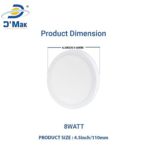 Image of D'Mak 8W Round LED Surface Mounted Panel Light, Warm White Ceiling Light, Energy Efficient Downlighter for Home, Office & Indoor Use, Pack of 2