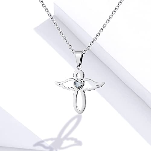 Phocksin April Birthstone Necklace For Girls Clear Cubic Zirconia Infinity With Cute Angel Wing Pendant Necklaces #TOP3