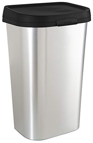 Curver Mistral - Poubelle rectangulaire 50L - Ouverture Manuelle - Aspect Métal -pour Cuisine, Bureau, Salle de Bain - Matériau Anti-Traces - 39,9 x 31,7 x...