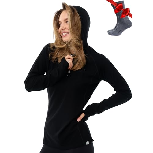 Merino.tech Merino Wool Hoodie Women - Slim Fit 100% Merino Wool Base Layer Women Half Zip Thermal...