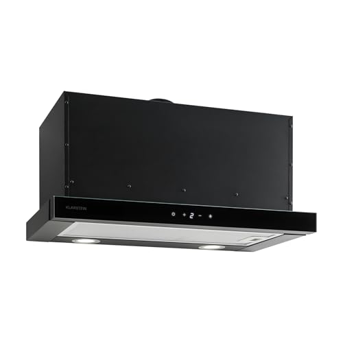 Klarstein Vinea Dunstabzugshaube ausziehbar mit 610m³/h max. Abluftleistung, Flachschirmhaube Einbau, Unterbau, Dunstabzugshaube 60cm breit, Abluft/Umluft, Beleuchtung, Aluminium-Fettfilter, schwarz