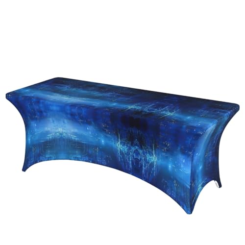 Nappe de table extensible en élasthanne lavable motif binaire bleu