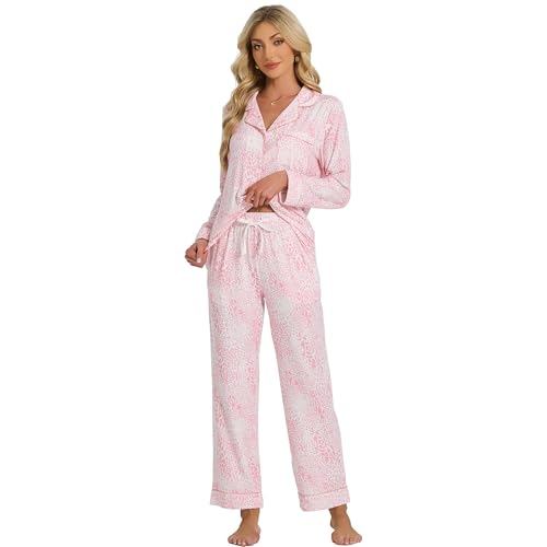 Image of LYCY Womens Pajama Sets Floral Print, Long Sleeve Button Down Pajamas Set for Women Soft Sleepwear Pjs 2 piece Loungewear