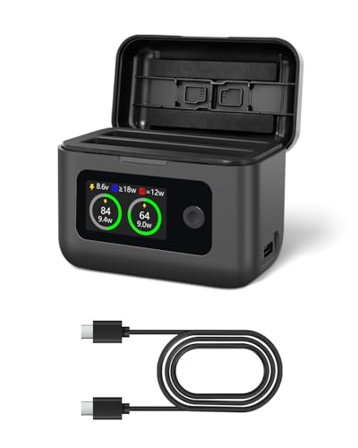 Athlife Insta360 X5 Battery Charger 27W Rapid Charge Dual-Slot w/LCD Display Intelligent Charging Hub Compatible with Insta360 X5 Action Camera Batteries Shows Battery SOC (Battery Charger x 1)