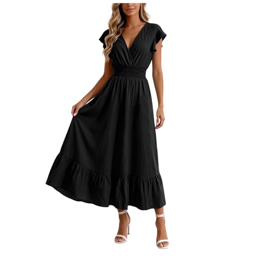 Vetement femme chic et elegant pour cocktail : robe longue d'été à col en V