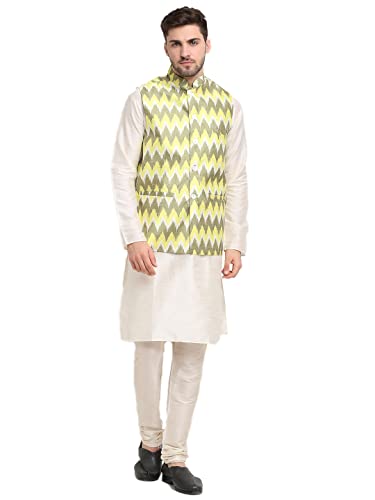 Jompers Men's Ikat Print Nehru Jacket & Kurta Pyjama.