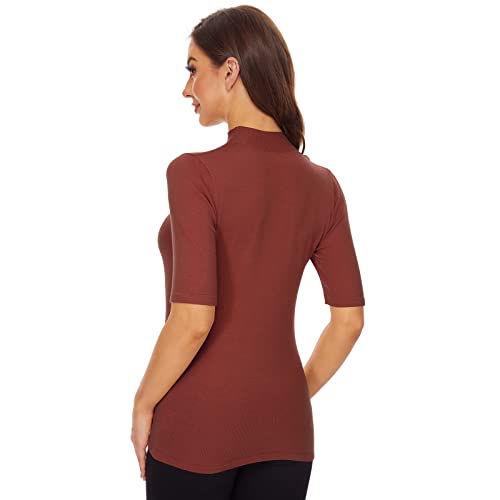 Image of Anbenser Women's Short Sleeve Mock Pullover Sweater Knit Jersey Top Slim Fit
