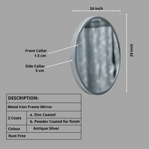 Image of Quality Glass Metal Frame Round Wall Mirror Royal Mirror Home Decorative Mirror Modern Mirror Living Room Mirror Wall Mirror Bathroom Mirror Size 24x24 inches Color Silver MF 34