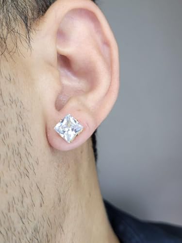 Par de brincos quadrado de zircônia 8mm masculino banhado a ouro 18k
